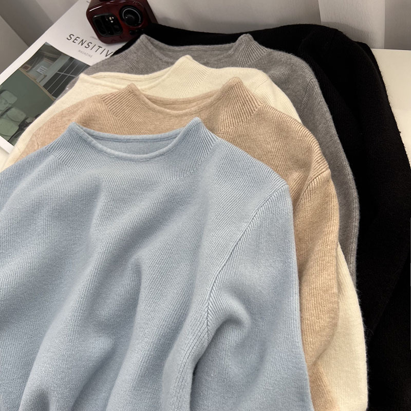 Soft cashmere feel half turtleneck knitted bottoming shirt for women in autumn and winter gentle solid color basic inner pullover sweater