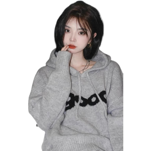 Japanese retro gentle style hooded sweater top for women early autumn outer wear lazy high-end soft waxy sweater jacket