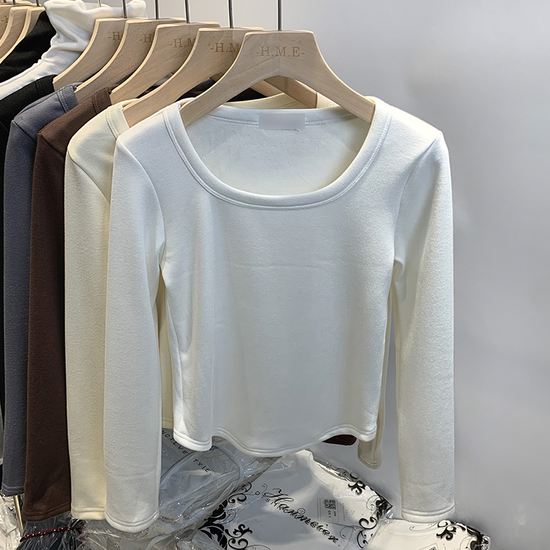 Thickened velvet baby velvet warm niche short design bottoming shirt for women with solid color T-shirt top