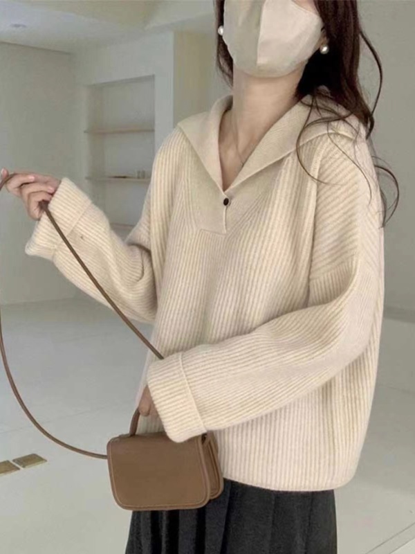 Lazy style soft waxy sweater for women autumn and winter 2024 new style sweater fashionable and versatile loose short top for women