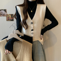 Autumn and winter new style personalized versatile knitted sleeveless vest for women plus size fat mm slimming sweater vest