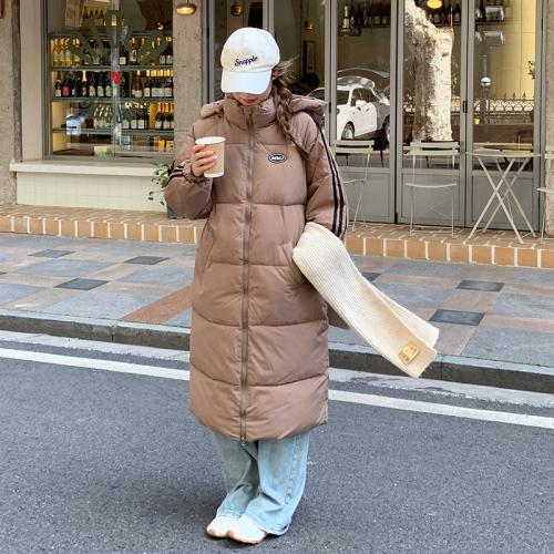 Actual shot of long down cotton coat winter new Korean style loose oversize casual knee-high hooded cotton coat for women