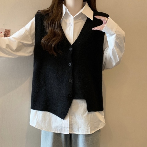 Large size fat mm irregular knitted vest for women with design sense of layering and sleeveless sweater vest