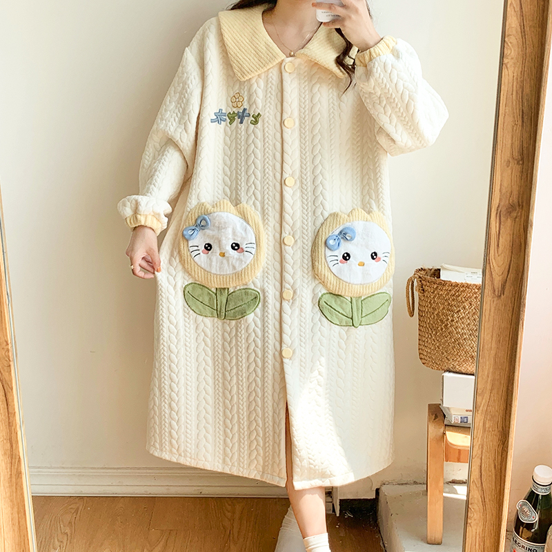 新款冬季加厚夾層孕婦睡裙月子服春秋空氣棉免穿文胸哺乳冬季產後