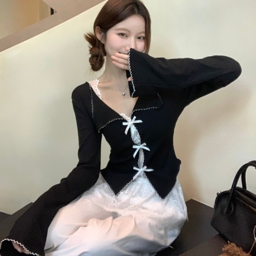 Actual shot of pure desire suit lace camisole long-sleeved cardigan top women's two-piece set