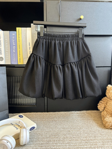 Actual shot of autumn and winter thickened tutu skirt with flower bud design skirt, short skirt, elastic waist, pleated lantern skirt