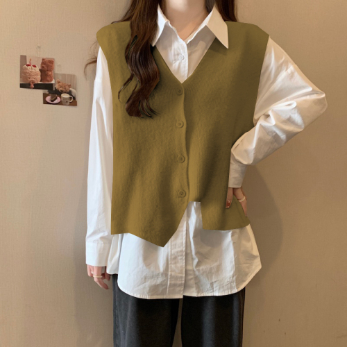 Large size fat mm irregular knitted vest for women with design sense of layering and sleeveless sweater vest