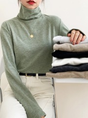 Autumn and winter thickened velvet bottoming shirt for women with pile collar and German velvet high collar warm cationic T-shirt western style top