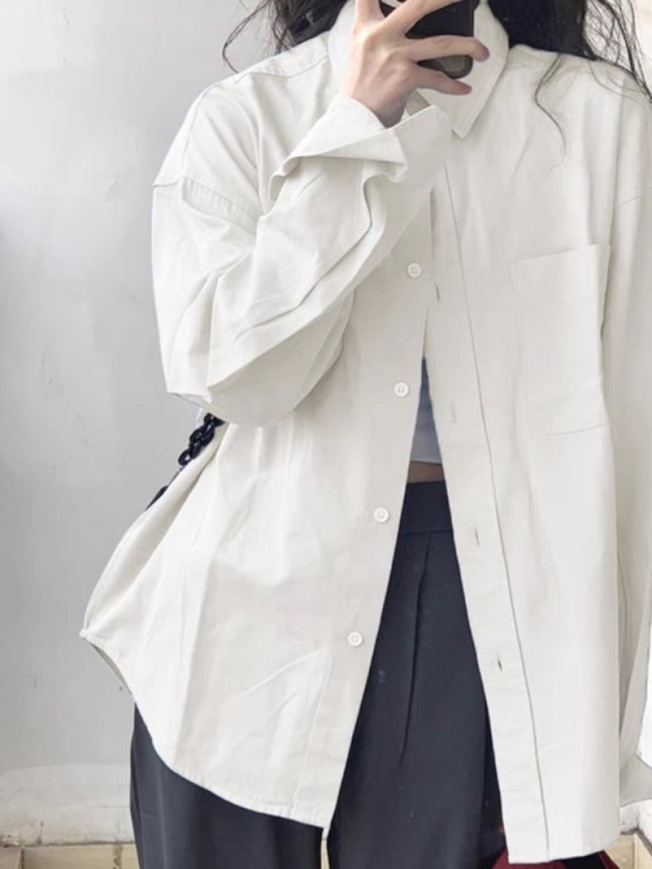 2024 new pure cotton inner white spring shirt women's autumn and winter long-sleeved shirt layered base layer jacket autumn