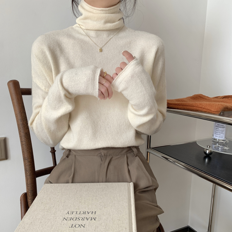 Autumn and winter Korean style loose pile collar with curled arctic velvet bottoming sweater