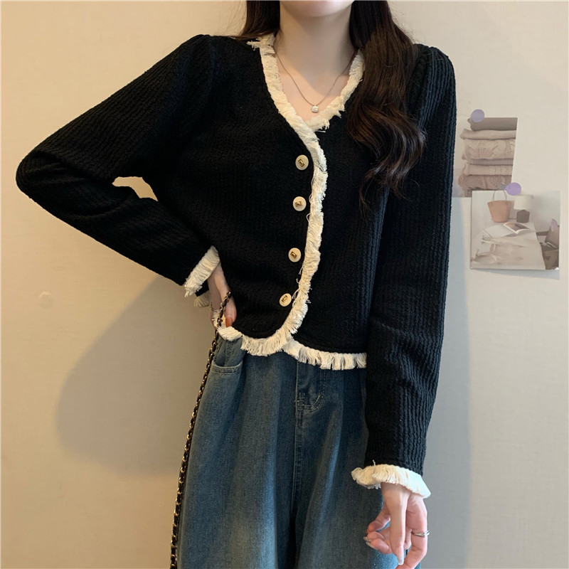 Plus size women's autumn and winter new style small fragrance loose slim versatile long-sleeved tops short jackets