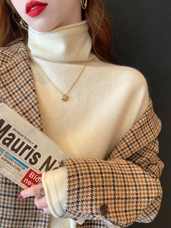 Autumn and winter new high-neck cashmere sweater for women, pile-collar red popular sweater, thickened inner layer, western-style bottoming shirt