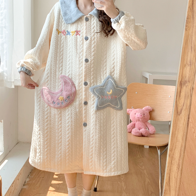新款冬季加厚夾層孕婦睡裙月子服春秋空氣棉免穿文胸哺乳冬季產後