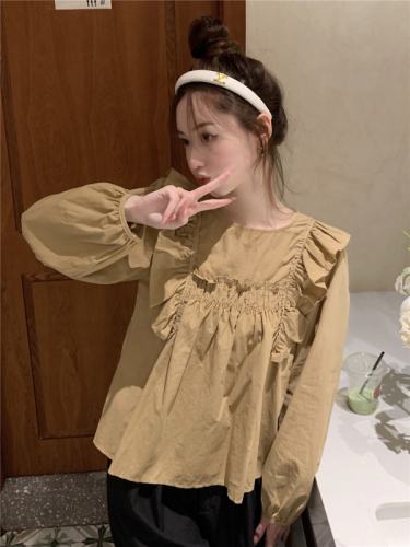 Real shot French high-end ruffled shirt women's autumn new long-sleeved babydoll style top