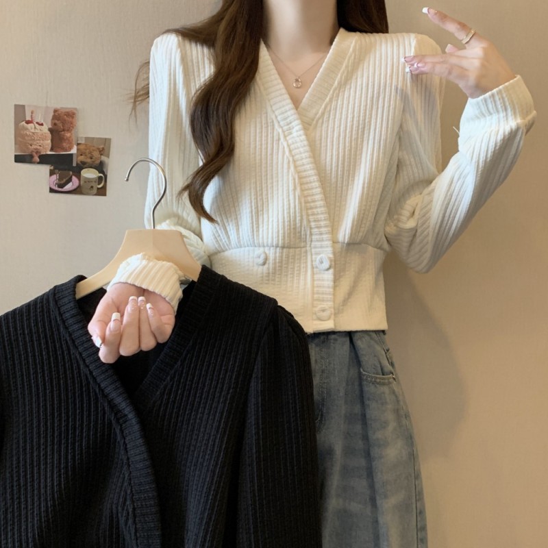 Large size knitted bottoming shirt 2024 new slim waist and stylish inner short top