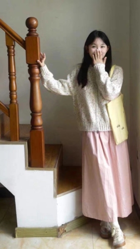 Korean style rainbow dot zipper round neck knitted sweater for women, gentle, lazy style, age-reducing, versatile cardigan jacket top