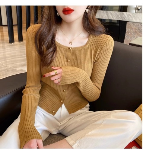 Knitted Cardigan Sweater Women's Winter New Thin Tops Fashionable Round Neck Bottoming Shirt White Inner