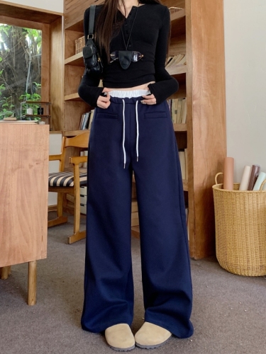 Real shot of lazy style loose wide-leg pants casual sports sweatpants high-waisted straight-leg pants for women