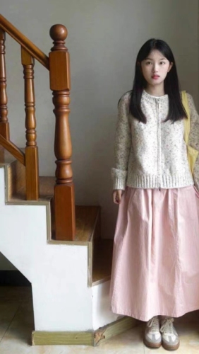 Korean style rainbow dot zipper round neck knitted sweater for women, gentle, lazy style, age-reducing, versatile cardigan jacket top