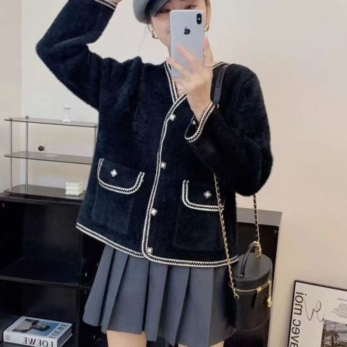 2024 new mink sweater, fragrant and foreign style, versatile new style, temperament knitted cardigan, high-end coat, loose top