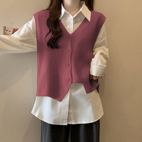 Large size fat mm irregular knitted vest for women with design sense of layering and sleeveless sweater vest