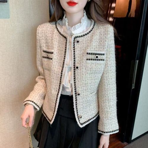 Tweed small fragrance autumn jacket for women 2024 new design niche versatile cardigan top