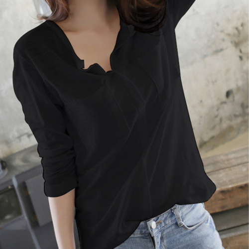 Autumn Korean style bamboo cotton long-sleeved T-shirt women's large size loose T-shirt pure cotton bottoming shirt top