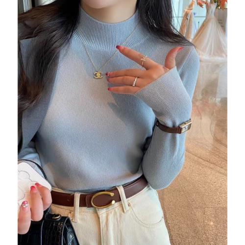 Knitted sweater for women, spring and autumn half turtleneck bottoming shirt, small fragrance style inner layer, new autumn and winter wool top