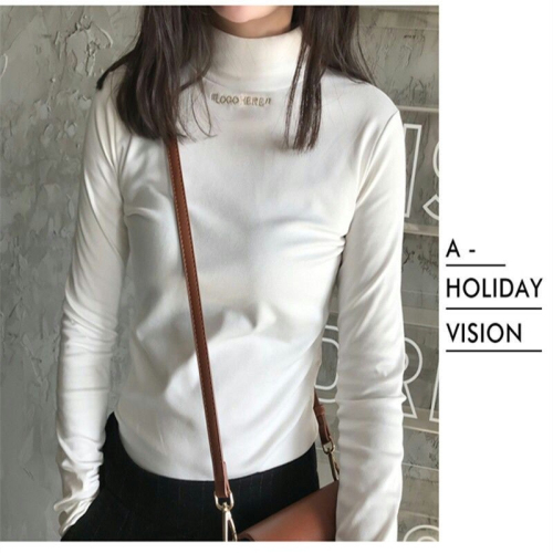 180g double grind autumn and winter half turtleneck bottoming shirt for women slim embroidered solid color long-sleeved T-shirt for students