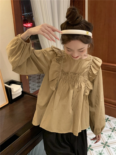 Real shot French high-end ruffled shirt women's autumn new long-sleeved babydoll style top