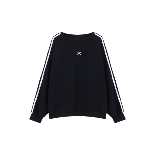 Bow embroidered black sweatshirt for women early autumn Korean style top