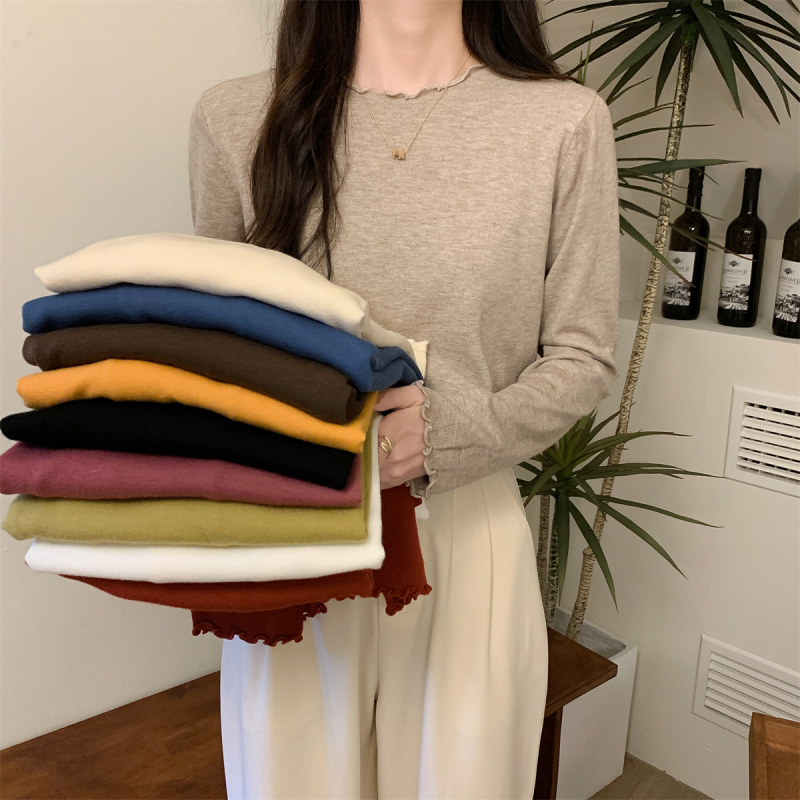 Autumn and winter Korean style versatile loose-fitting inner long-sleeved sweater with fungus design