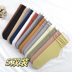 New Spring Summer Korean Ice Ice Socks Candy Color Velvet Rolled Edge Bunchy Socks Thin Straight Leg Socks Women's Mid-Calf Socks