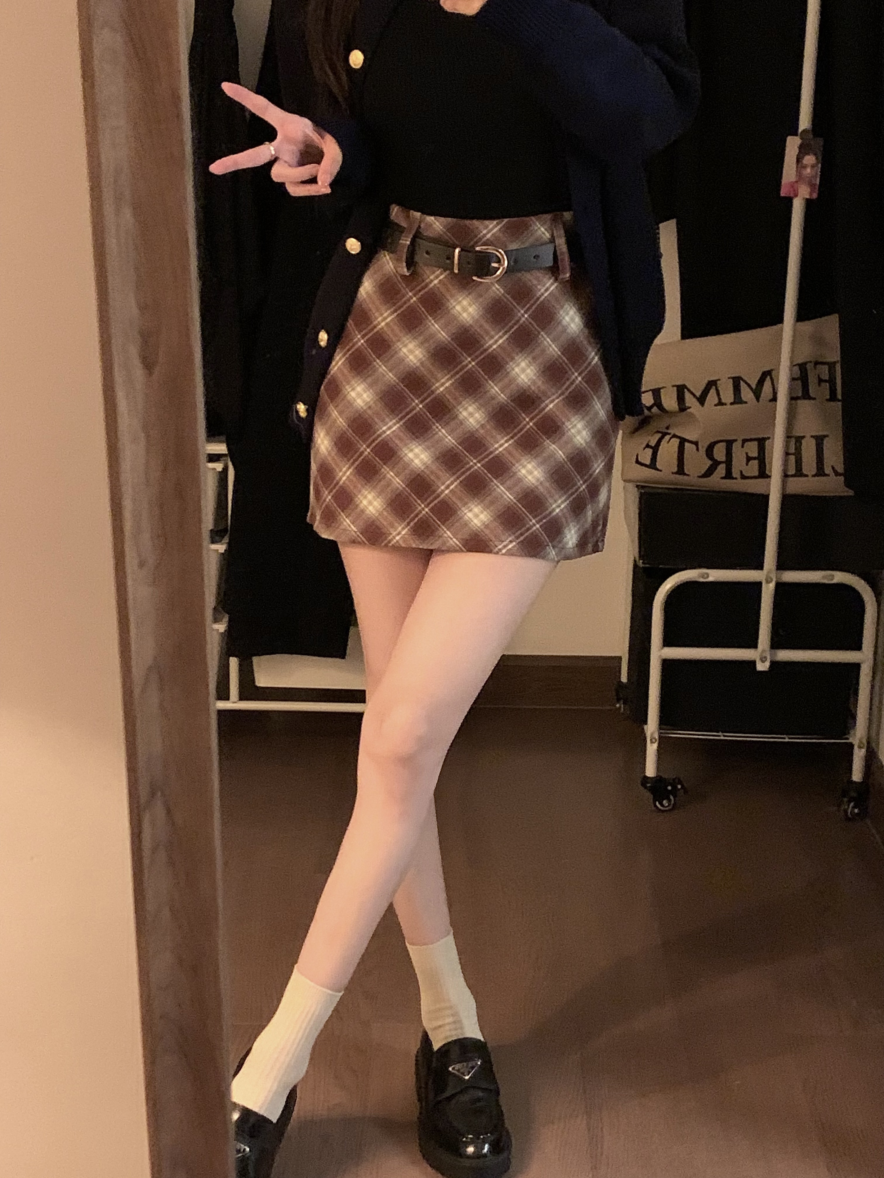 Photographed~ New Autumn/Winter Retro Wool Tartan A-line Skirt with High Waist Slimming A-line and Hip-Hugging Short Skirt