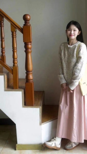 Korean style rainbow dot zipper round neck knitted sweater for women, gentle, lazy style, age-reducing, versatile cardigan jacket top