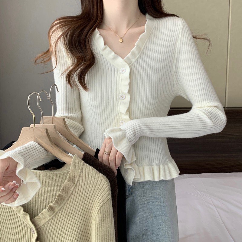 Large size new style temperament tops sweaters women's all-match bottoming shirts slimming ruffled sweaters