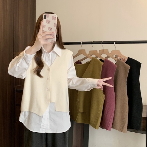 Large size fat mm irregular knitted vest for women with design sense of layering and sleeveless sweater vest