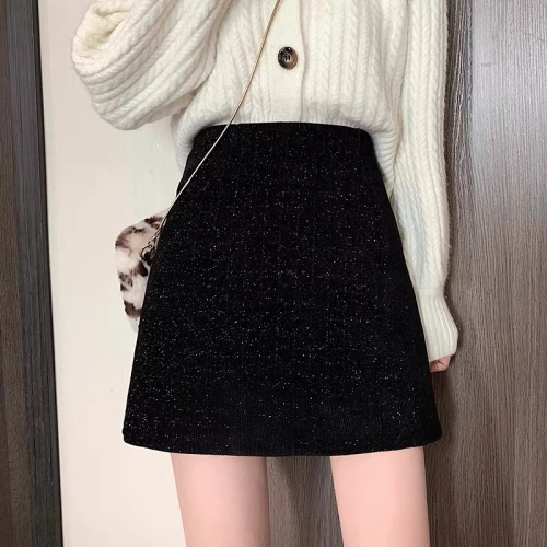 Woolen skirt women's early autumn 2024 new A-line short skirt high waist small person versatile hip skirt