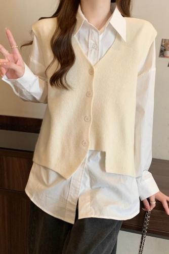 Large size fat mm irregular knitted vest for women with design sense of layering and sleeveless sweater vest