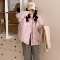 Actual shot of 2024 winter loose lazy style rhombus BF down jacket for women oversize slim cotton coat