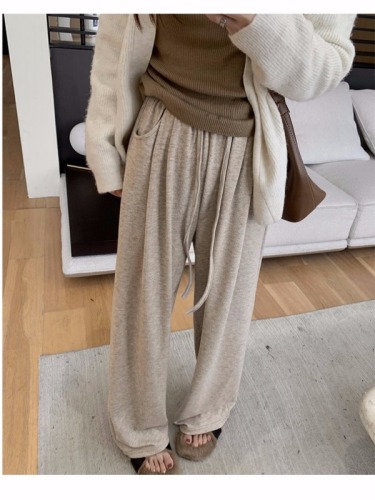 Original casual glutinous rice pants for women, autumn and winter gray sweatpants for small people, loose wide leg sports floor mopping pants