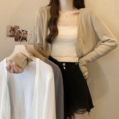 Women's large size high-end ice silk sunscreen cardigan French waistcoat suspender skirt with tulle