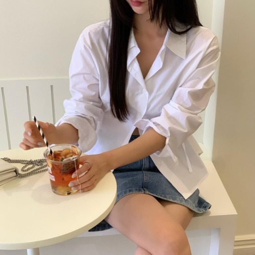 chic slim waist solid color shirt top