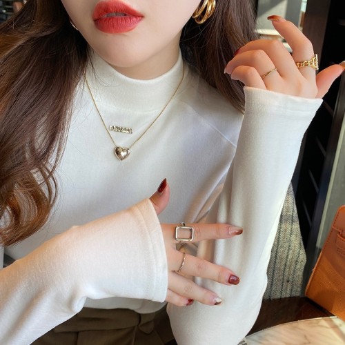 Double-sided German velvet bottoming shirt for women, autumn and winter new style half turtleneck plus velvet thickened western style white top