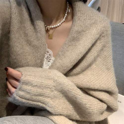 Cardigan knitted jacket for women early autumn new Korean version versatile lazy style sweater with gentle mid-length top