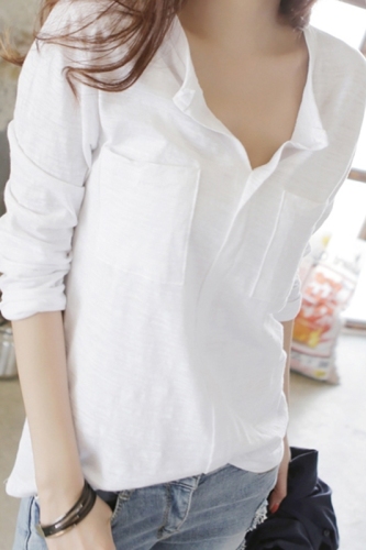 Autumn Korean style bamboo cotton long-sleeved T-shirt women's large size loose T-shirt pure cotton bottoming shirt top