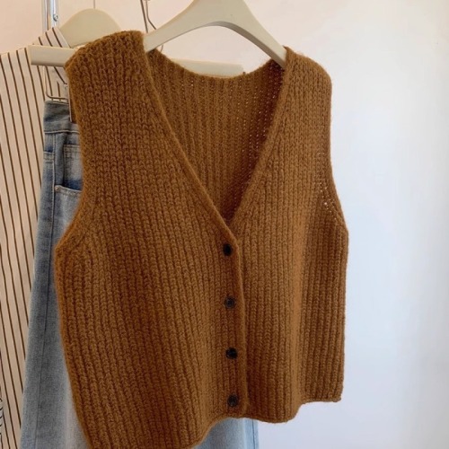 Gray v-neck knitted vest women's winter 2024 new autumn and winter outer layering vest sweater cardigan