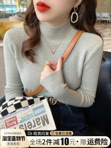 Gentle wind soft waxy half turtleneck knitted bottoming shirt tops for women with fitted inner sweaters new spring and autumn styles