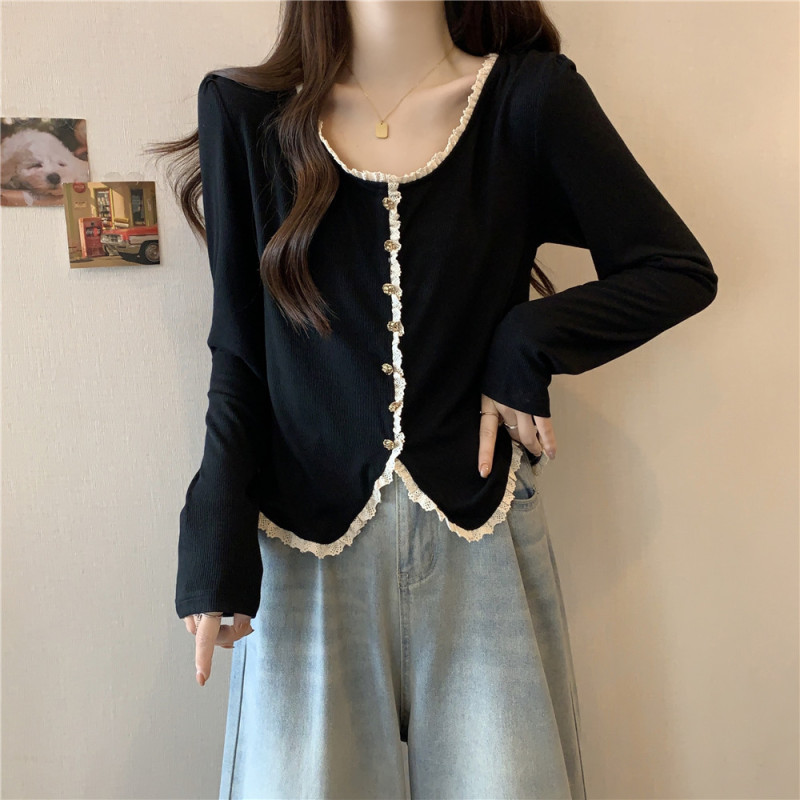 Plus size women's autumn and winter new belly-covering T-shirt women's knitted long-sleeved design slimming and versatile top