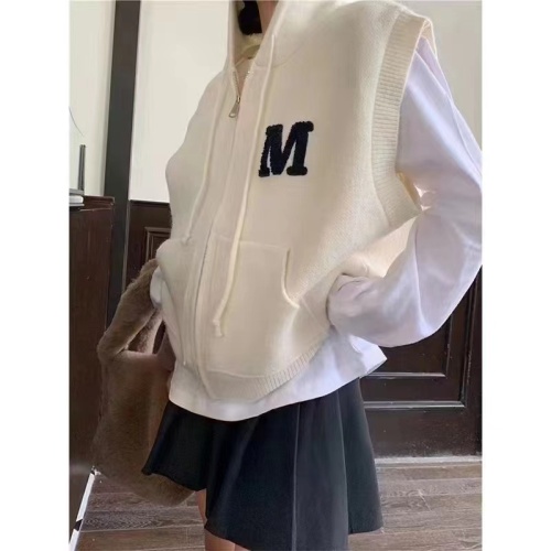 New Korean style M letter niche hooded zipper casual knitted vest sleeveless vest top for women